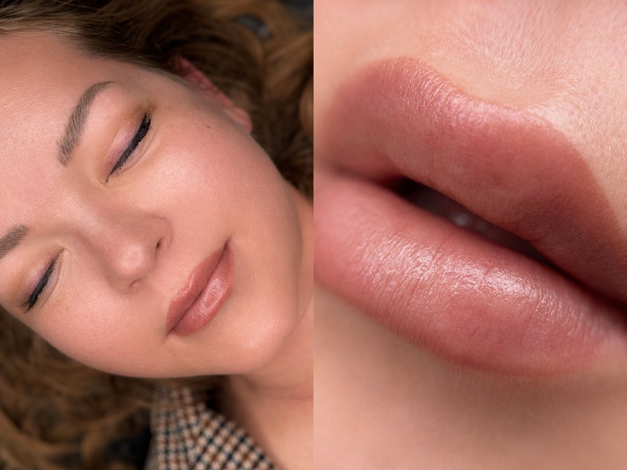 Velvet Lips Esbjerg – permanent makeup læber, ansigt og nærbillede af resultatet