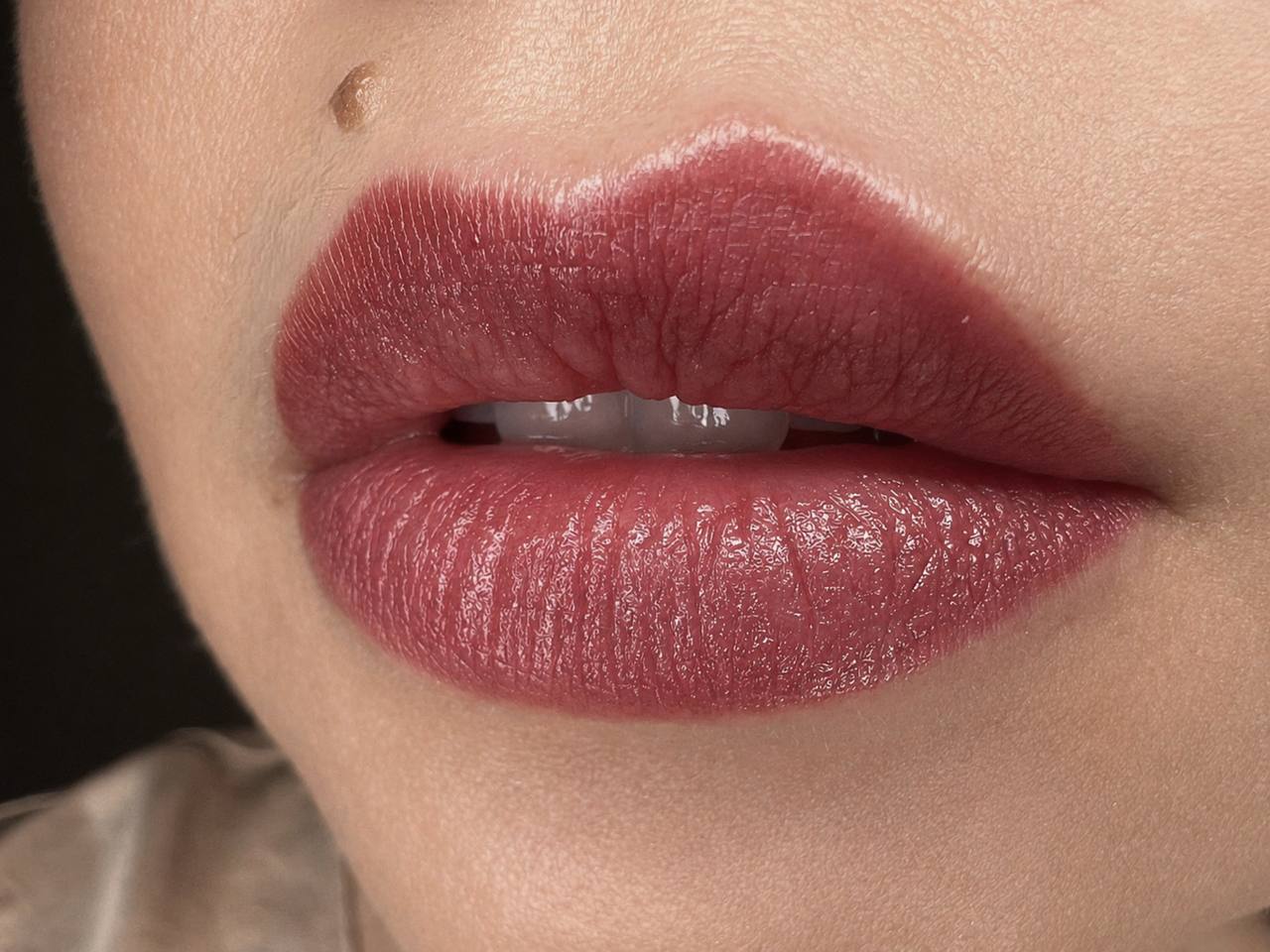 Velvet Lips Esbjerg – permanent makeup på læber i mørk rosa, nærbillede af resultat